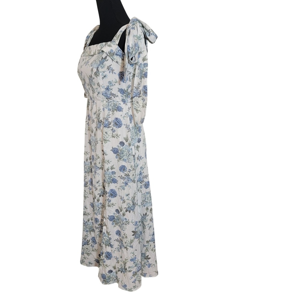 Audrey Parks Francesca's Blue Floral Tie Shoulder Midi Dress Square Neck Medium - Picture 3 of 15